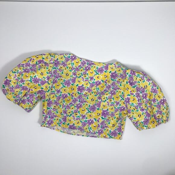 River Island floral Puffed Sleeve tie front crop top Yellow and Purple size 14 - Picture 10 of 14